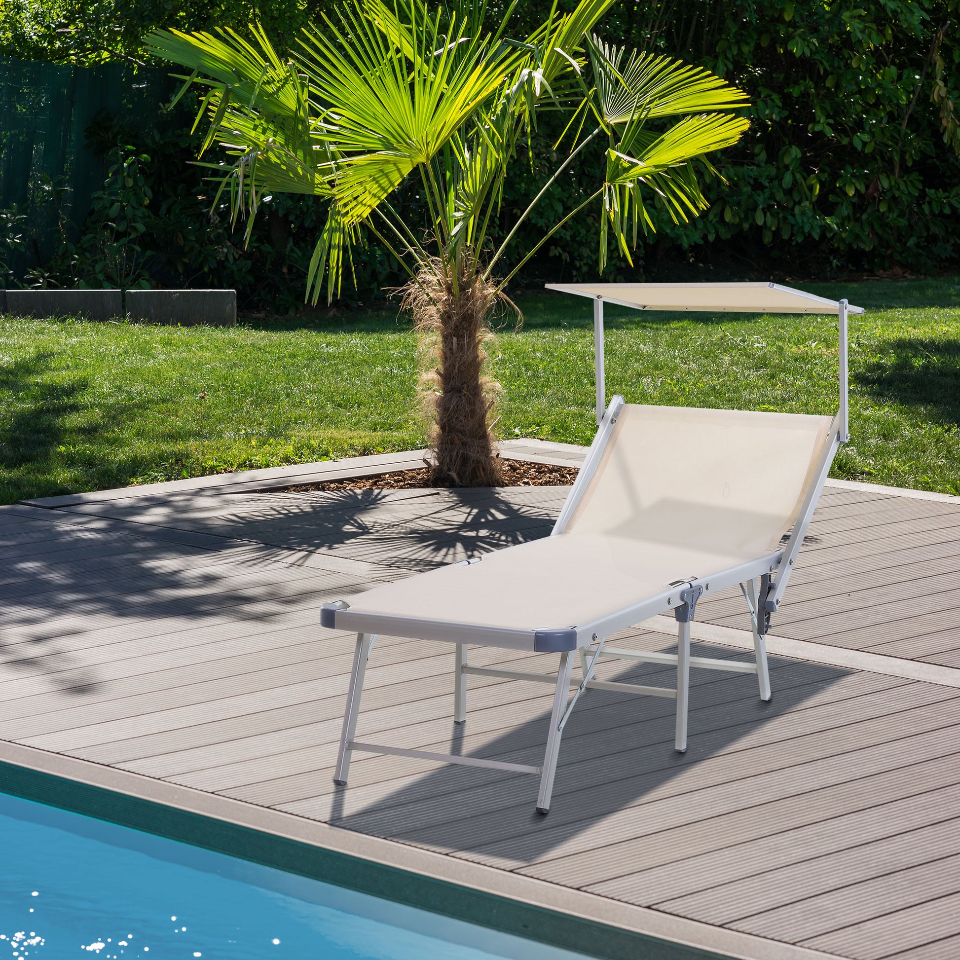 Outsunny Tumbona Reclinable Y Plegable Con Toldo 169x72x50/70 Cm Beige_1