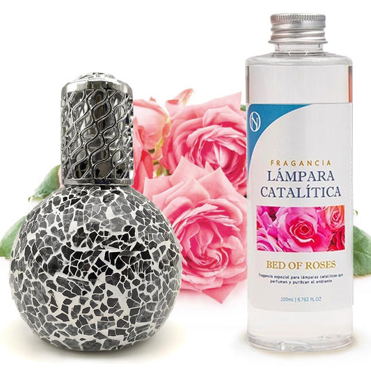 Lámpara Catalítica Mosaico Negro + Fragancia Bed Of Roses 500ml - Elimina Malos Olores, Impurezas Y Perfuma_0