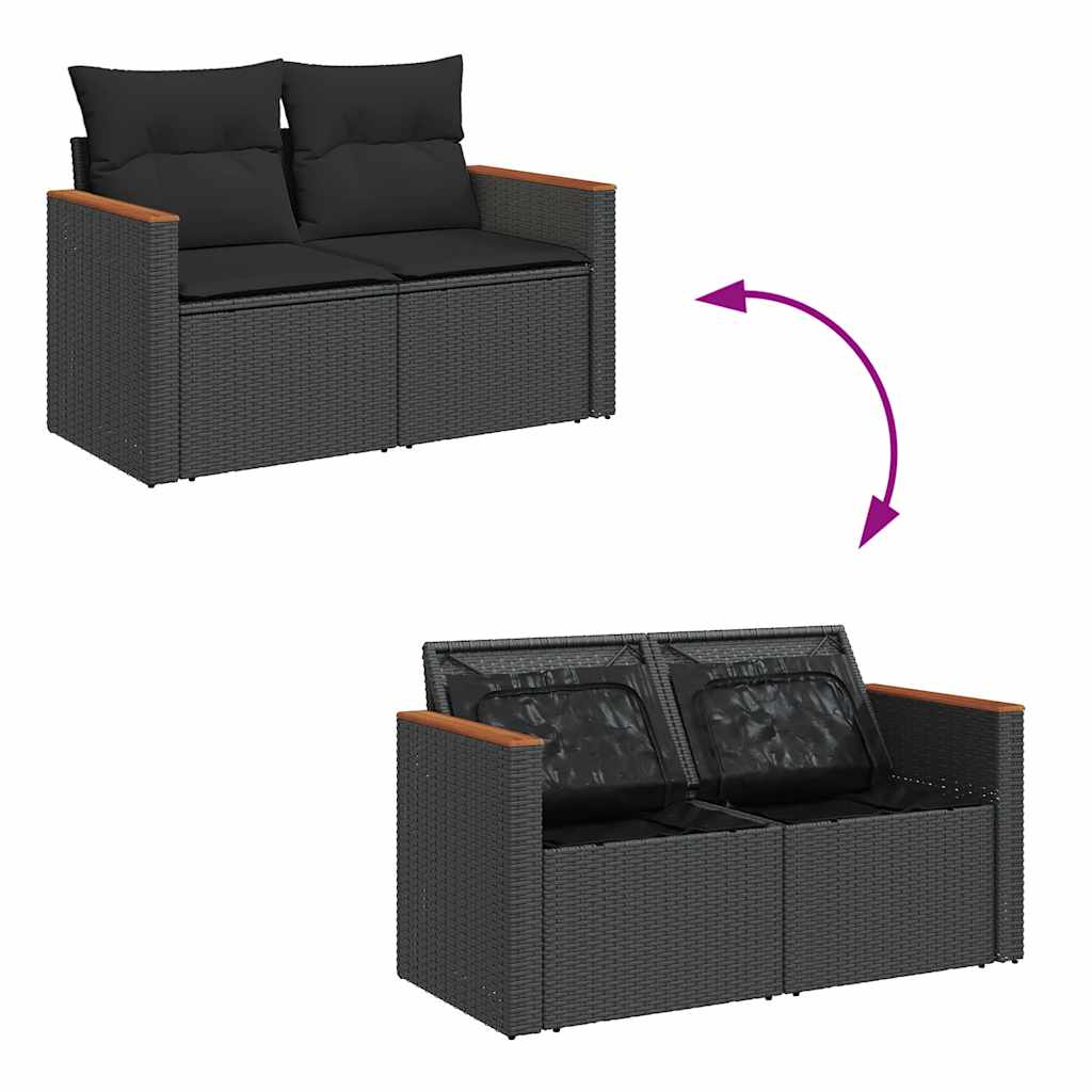 Set Sofás Jardín Y Cojines 10 Pzas Ratán Sintético Acacia Negro / Vetonek_0