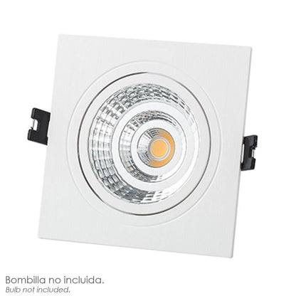 Aro Foco Empotrable Regulable Con Portalamparas Para Bombillas Gu10. 93 X 93 X 25 Mm. Bombilla Vista. Pack De 3 Unidades