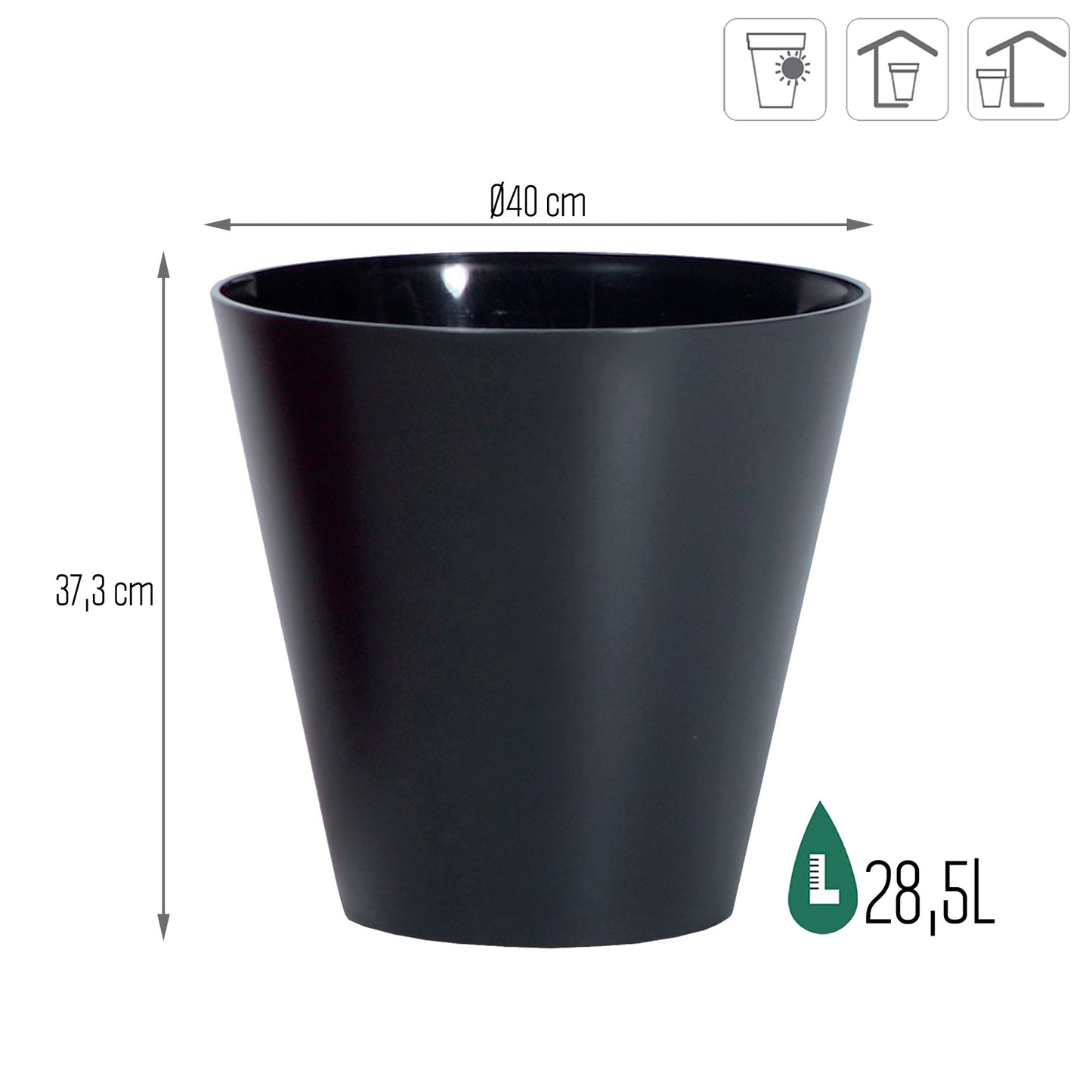 Maceta Tubus 28,5l., Dimensiones (mm) 400x400x373, Color Antracita_2