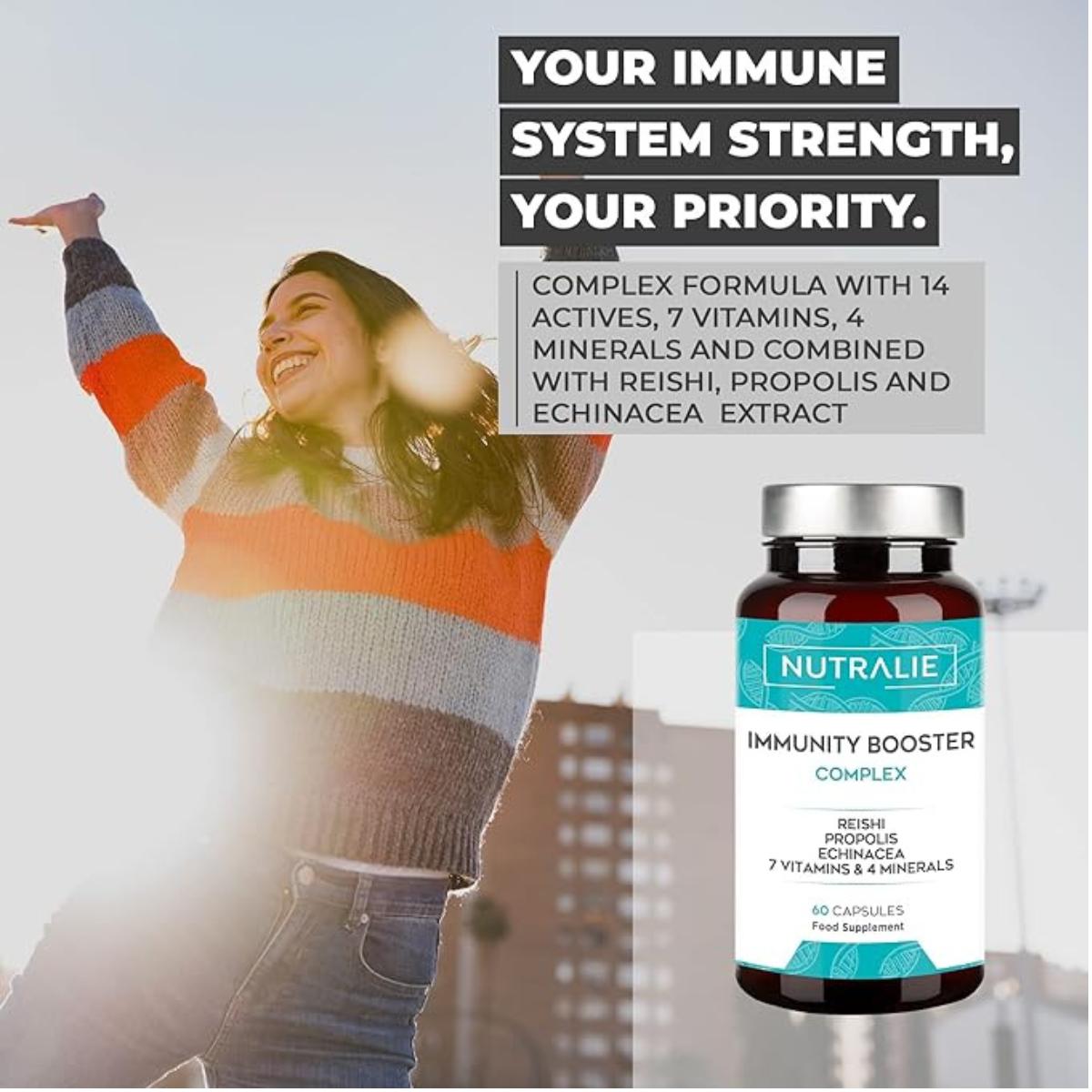 Nutralie Immune Defenses com Reishi + Própolis + Equinácea 60 cápsulas