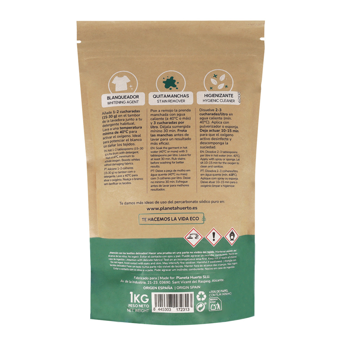 Embalagem com 3x Planeta Huerto Percarbonato de Sódio 1 Kg