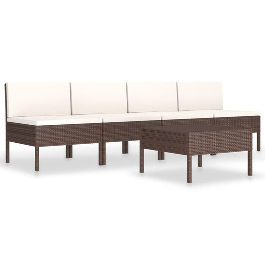 Vidaxl Set Muebles De Jardín 5 Pzas Y Cojines Ratán Sintético Marrón_0