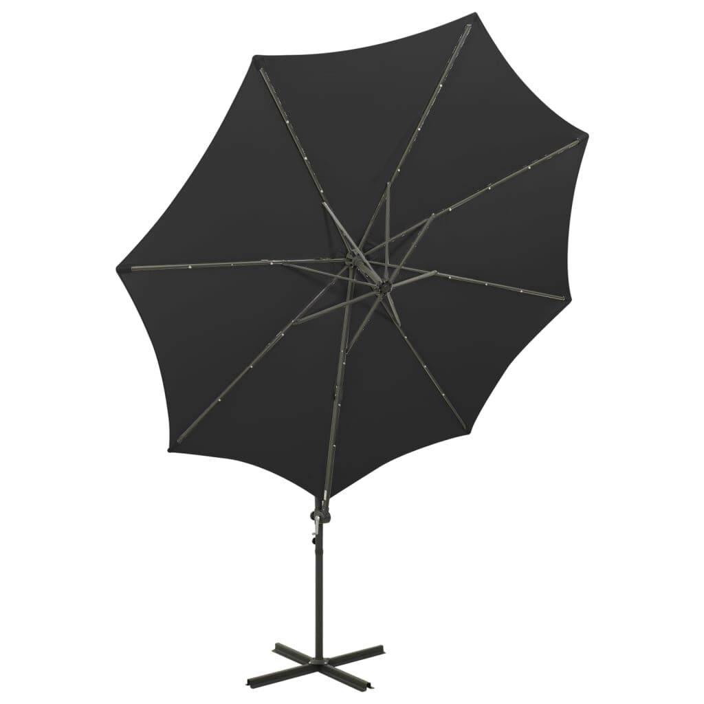 Vidaxl Sombrilla De Jardín Voladiza Con Palo Y Luces Led Negro 300 Cm_3
