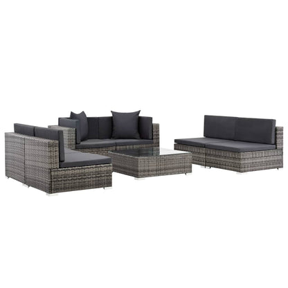Vidaxl Set De Muebles De Jardín 7 Pzas Y Cojines Ratán Sintético Gris_3