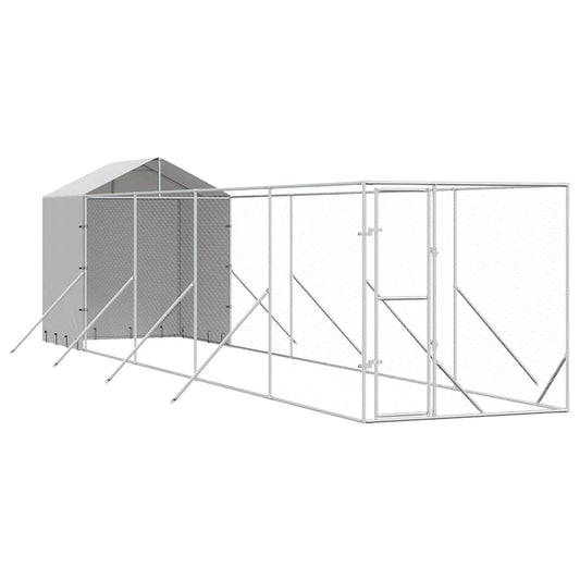 Perrera De Exterior Con Toldo Acero Galvanizado Plata 2x10x2,5m_0