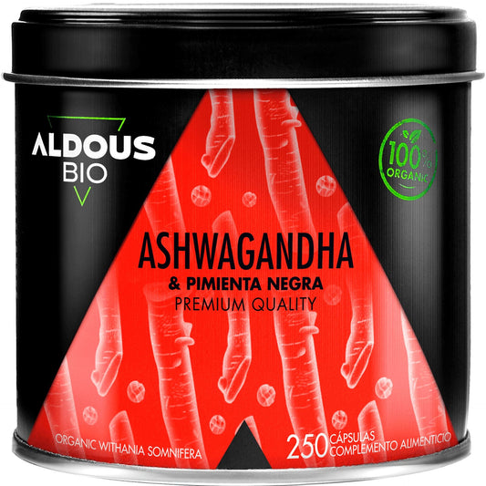 Ashwagandha com Pimenta Biológica Biológica 250 cápsulas. Aldous Bio