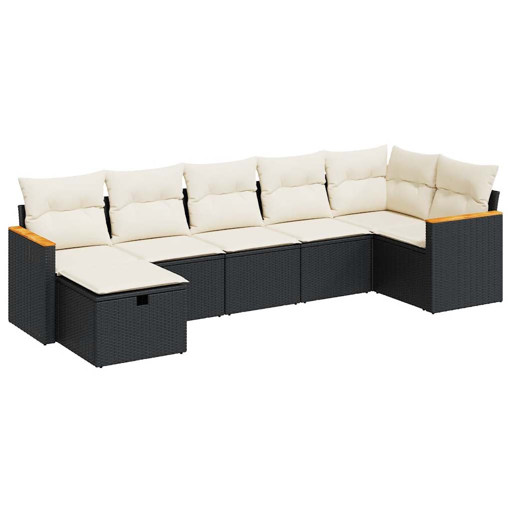 Set De Sofás De Jardín 7 Pzas Con Cojines Ratán Sintético Negro / Vetonek_4
