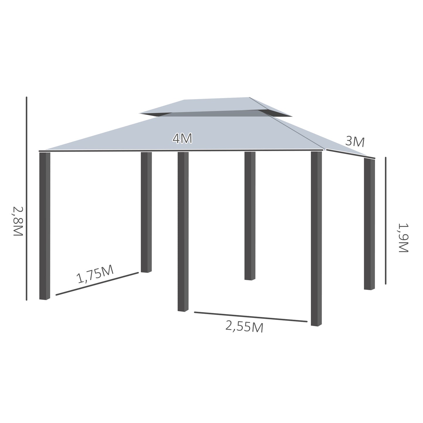 Outsunny Cenador De Jardín 3x4 M Con Paredes Laterales Doble Techo Gris_2