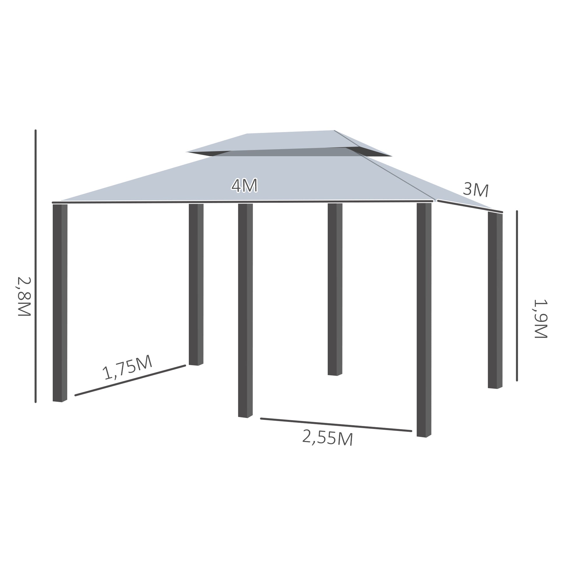 Outsunny Cenador De Jardín 3x4 M Con Paredes Laterales Doble Techo Gris_2