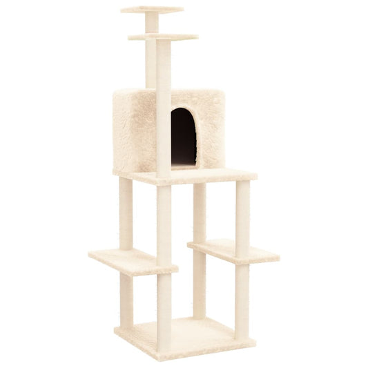 Rascador Para Gatos Con Postes De Sisal Color Crema 144,5 Cm_0