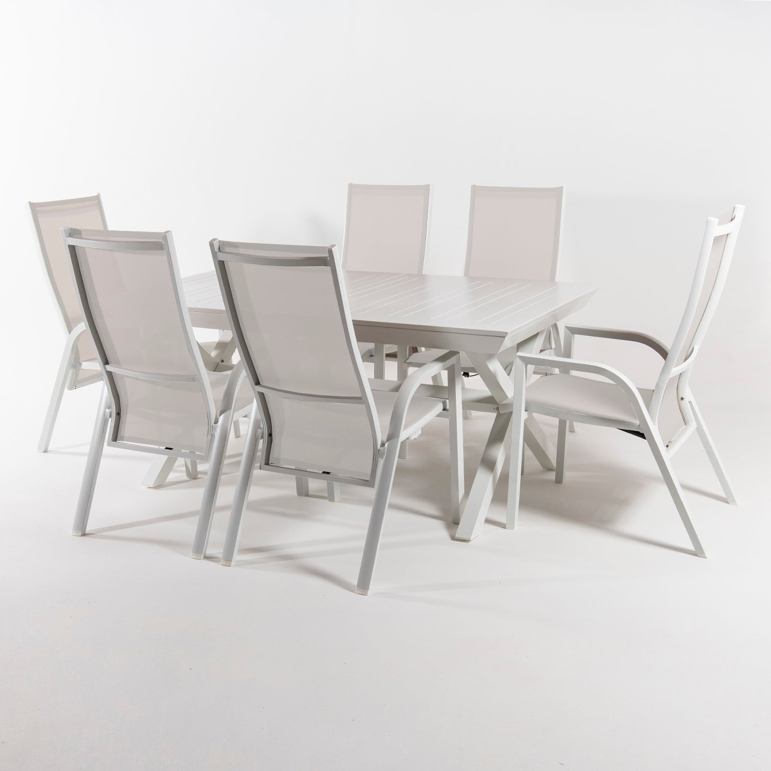 Conjunto De Mesas Y Sillas Para Balcón, Confort Extremo, Aluminio Y Textilene, Color Blanco, Mesa: 170x100x75 Silla:110x57x70_2
