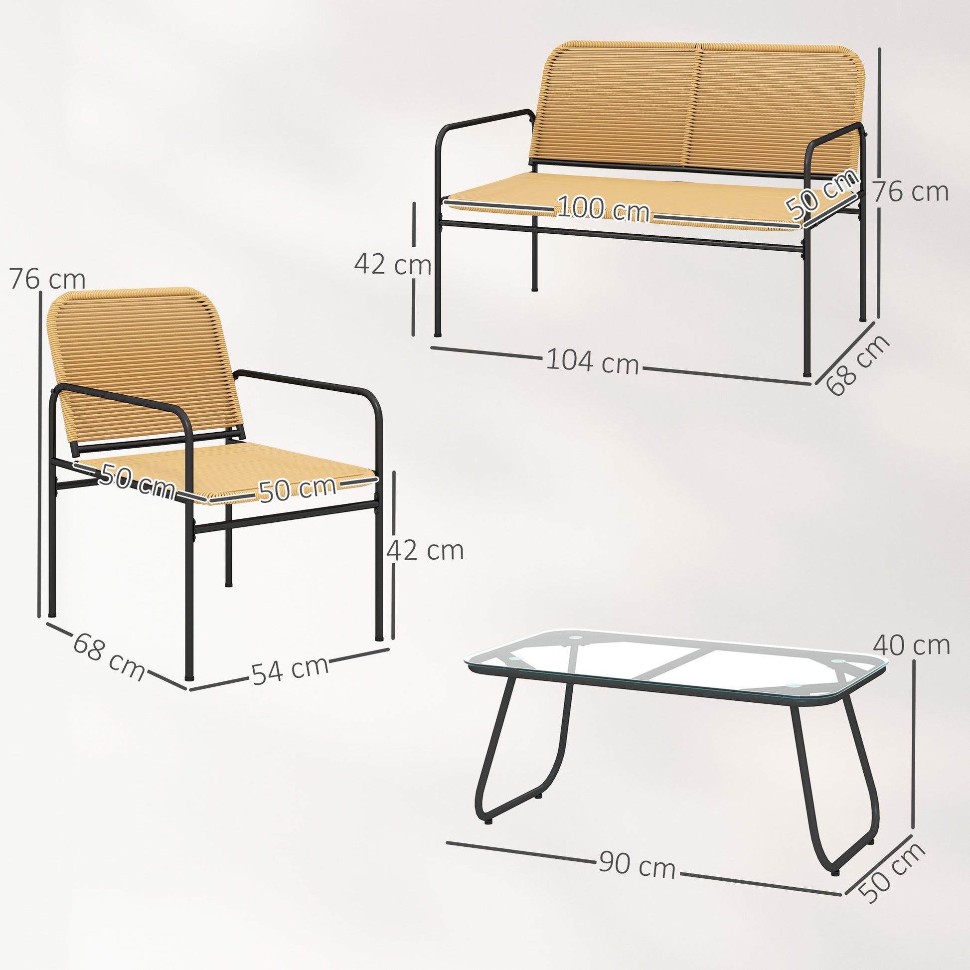 Outsunny Conjunto Jardín Exterior De Ratán Con 2 Sillones Sofá De 2 Plazas Mesa_2