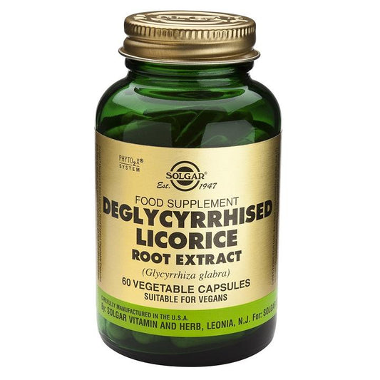 Extrato de raiz de alcaçuz desglicirrizado Solgar, 60 cápsulas vegetais