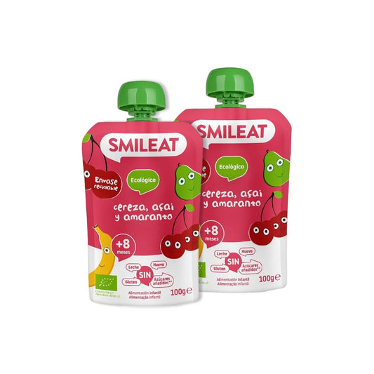 Embalagem de 2 saquetas de cereja, açaí e amaranto biológicos Smileat, 100 g 
