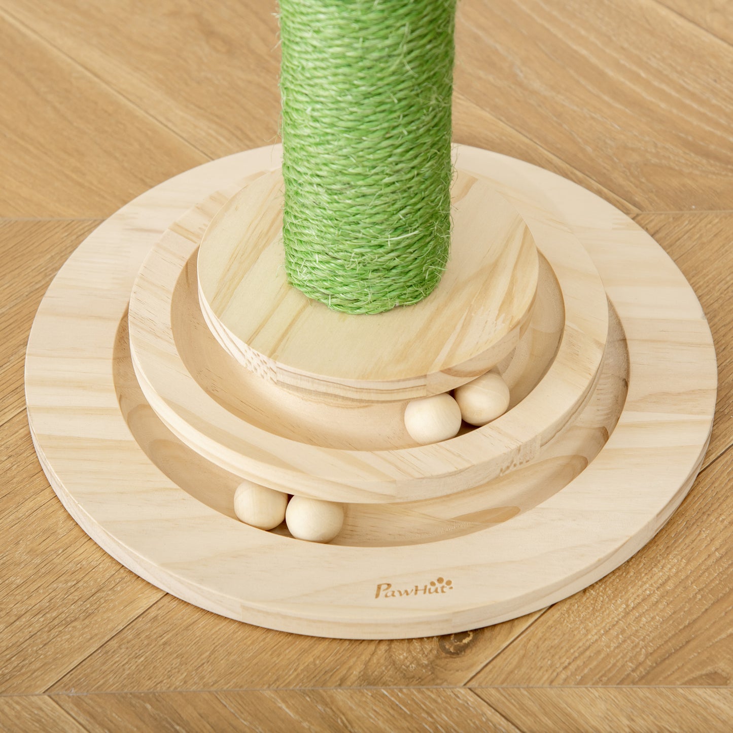 Pawhut Rascador Cactus Para Gatos Con Bola Colgante Y Juego En La Base De Madera_4
