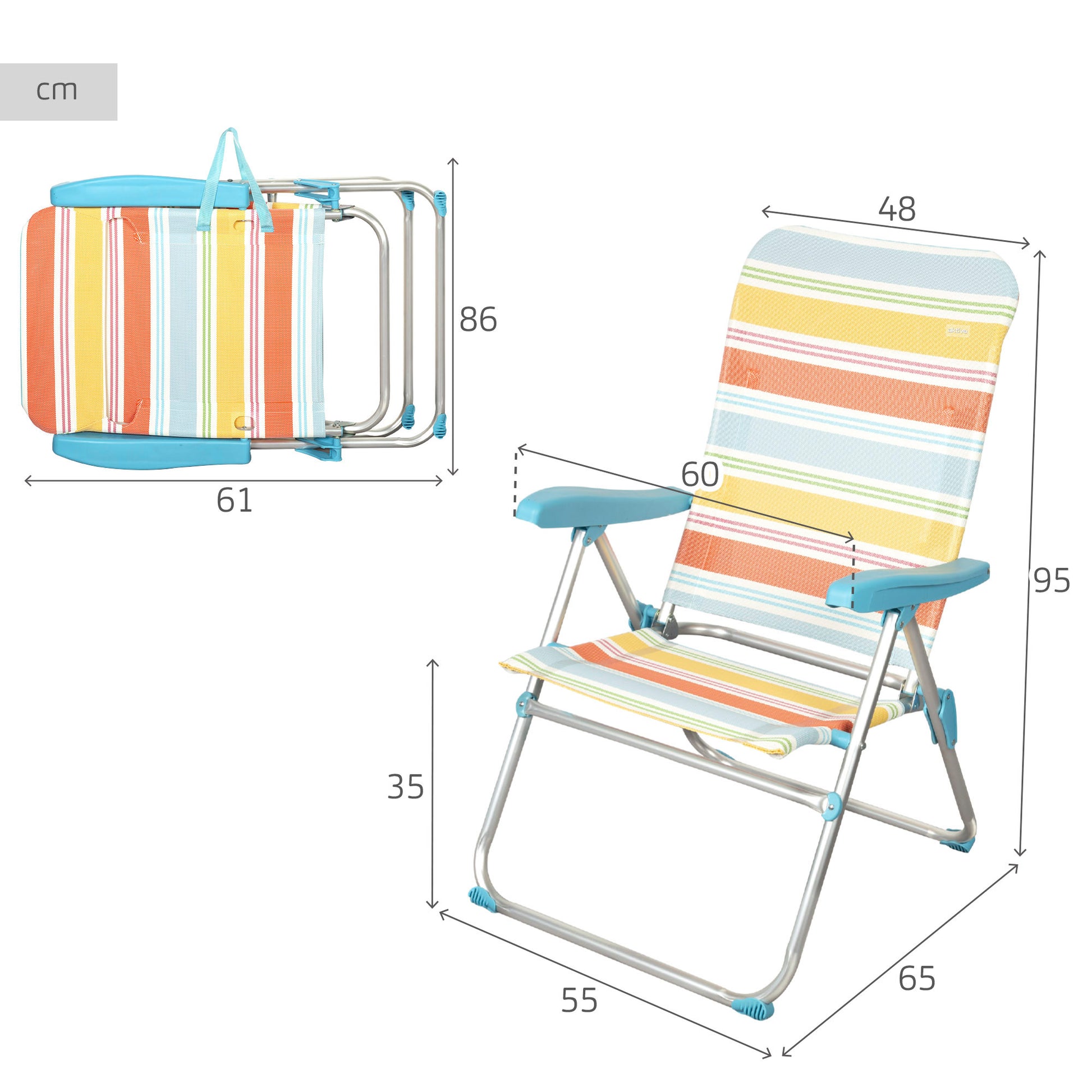 Aktive Silla Playa Plegable Aluminio A Rayas Multicolor 5 Posiciones Con Sistema Antivuelco_3