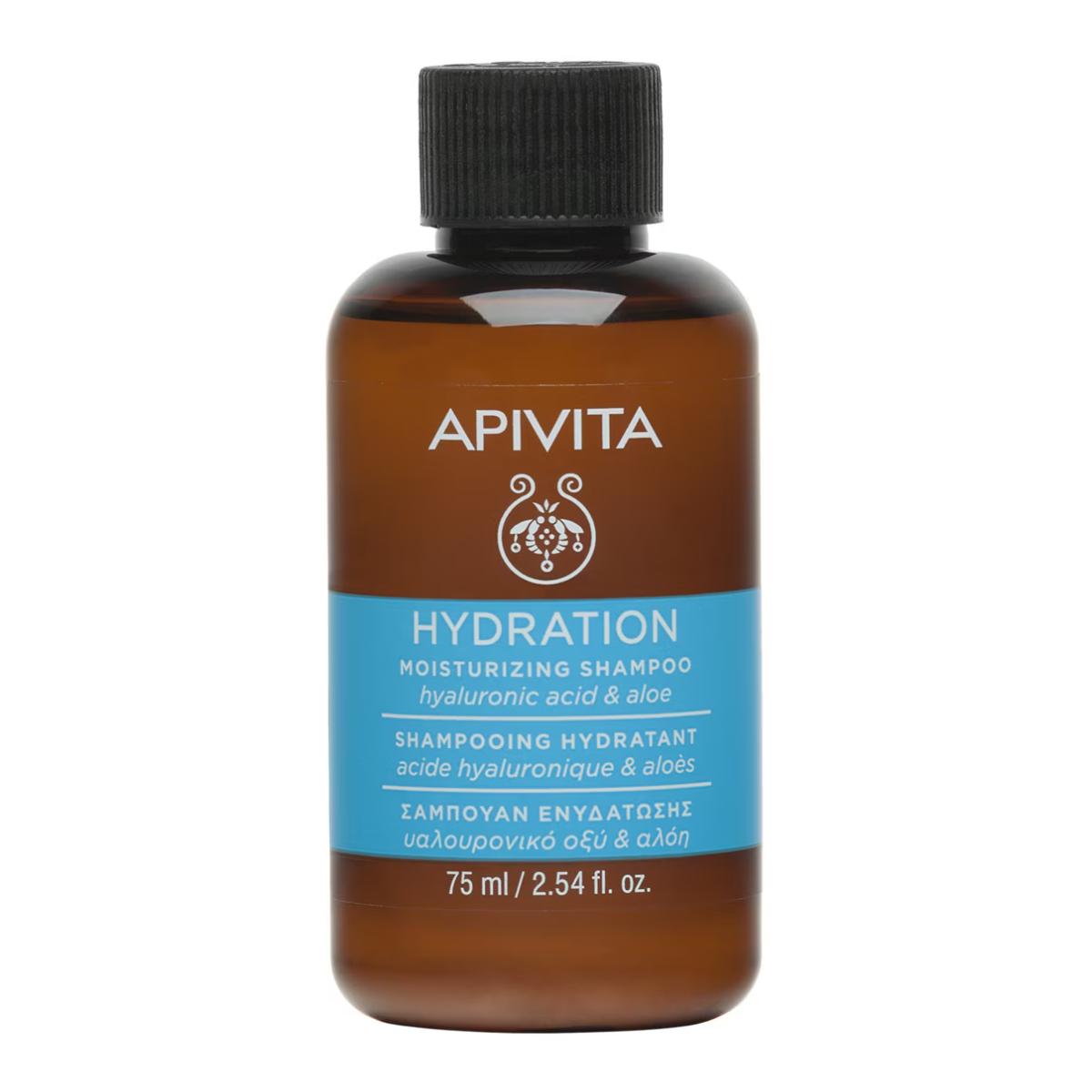 Champô hidratante com ácido hialurónico e aloé vera, tamanho viagem, APIVITA 75 ml