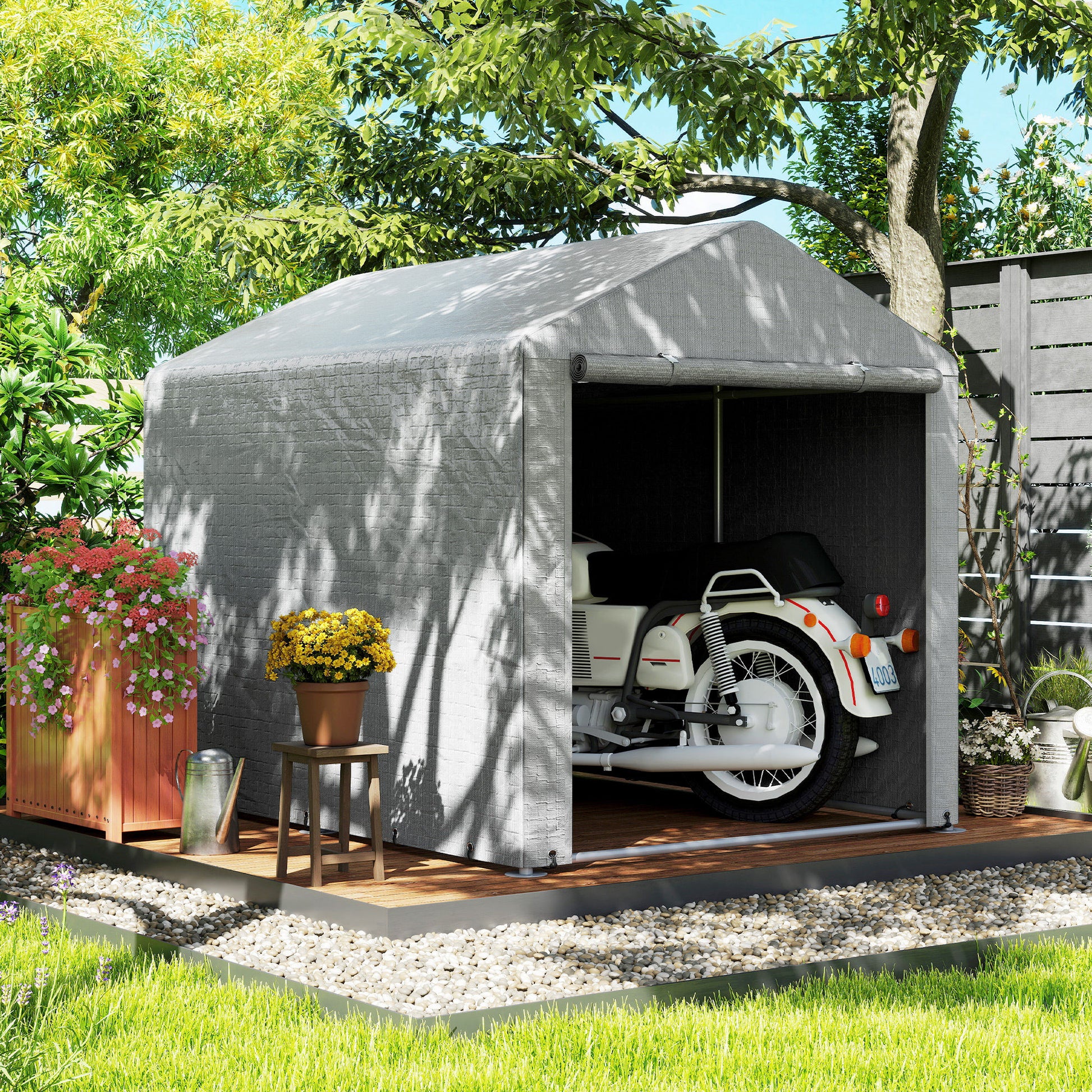 Outsunny Carpa De Jardín Para Herramientas Bicicletas Motos 1,6x2,2x1,7 M Gris_4