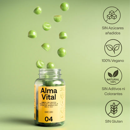 Alma® Creatina 60 Gominolas Alma Vital Creavitalis® Con Vitamina D3 Y Espirulina | 99,9% Pureza, Veganas Y Sabor Limón_5