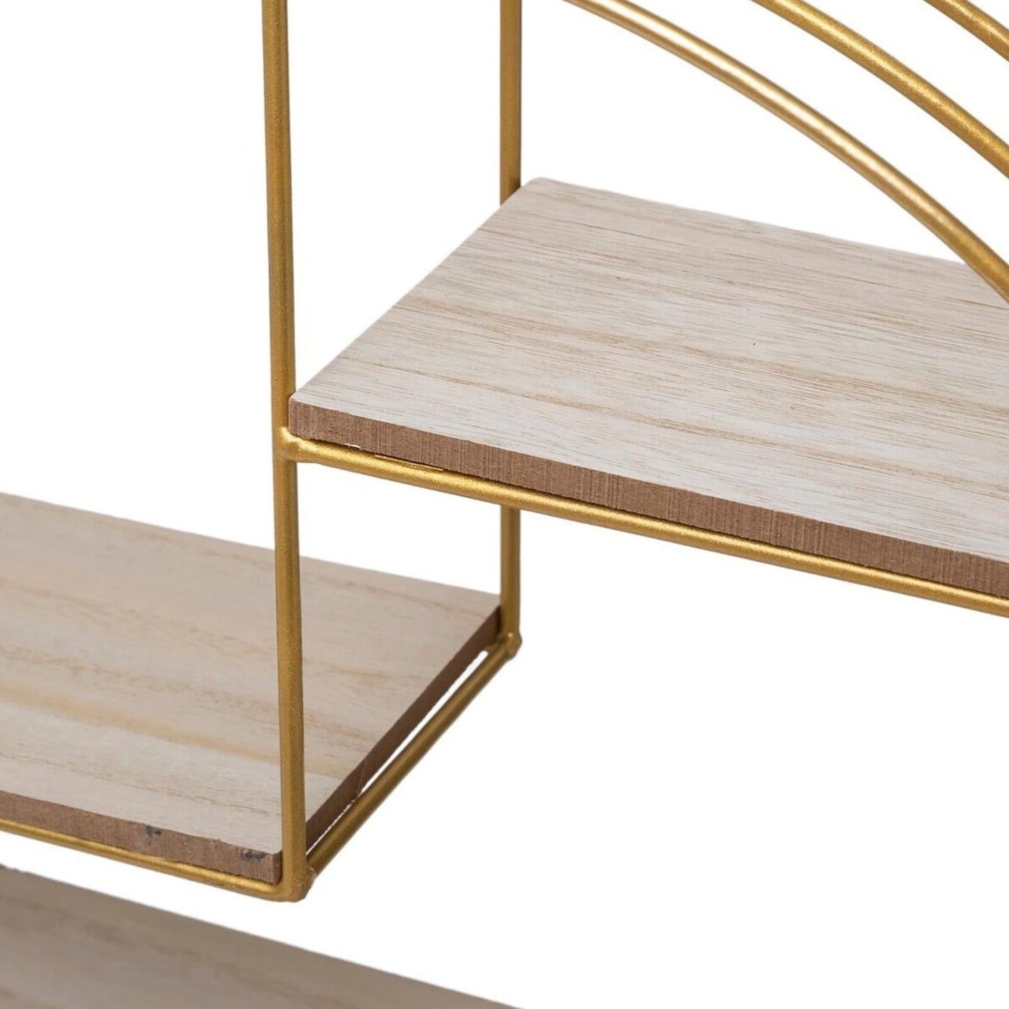 Wellhome Estantería Pared Madera Metal Redonda Oro_4