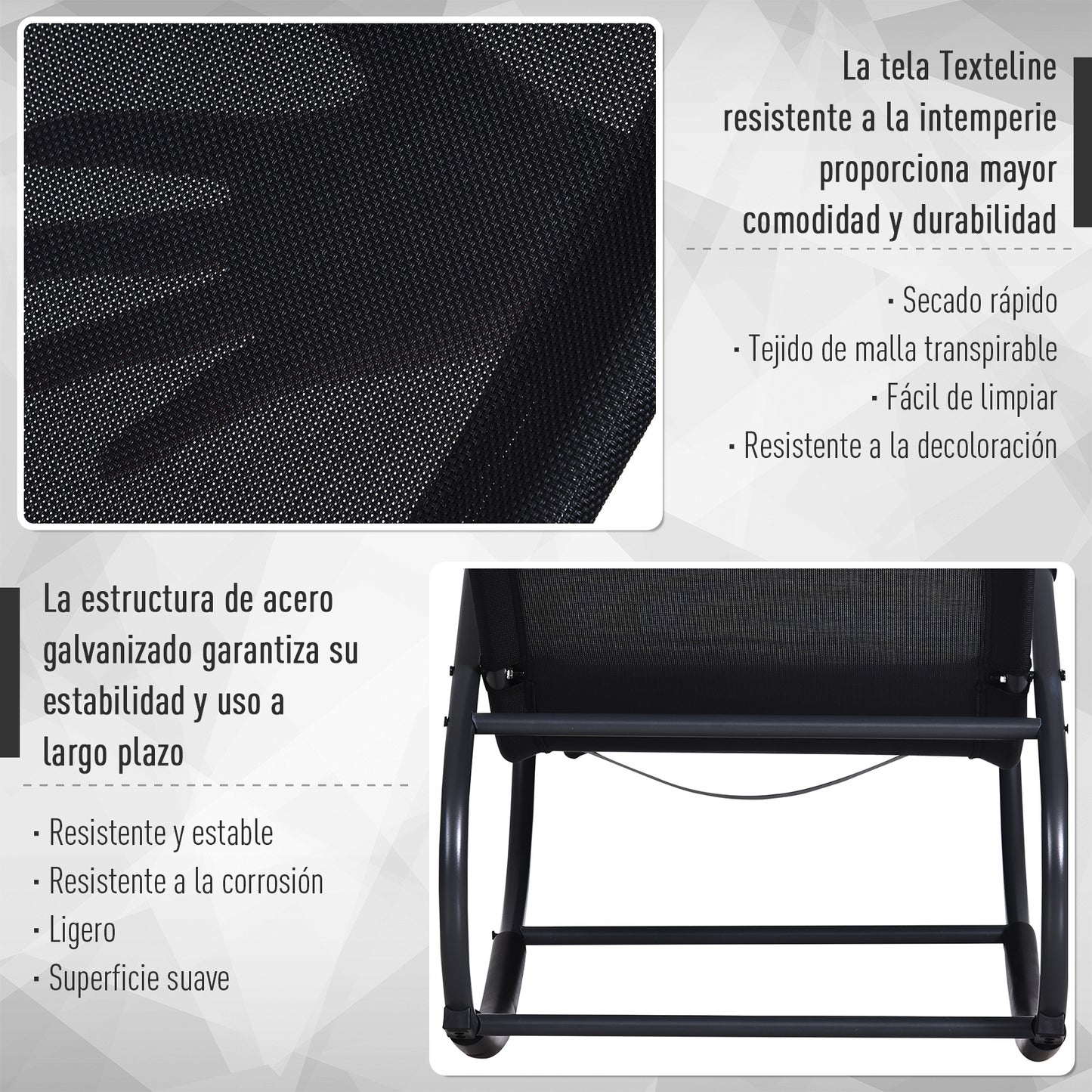 Outsunny Tumbona Para Jardín Mecedora Con Reposabrazos Para Exterior Negro_5