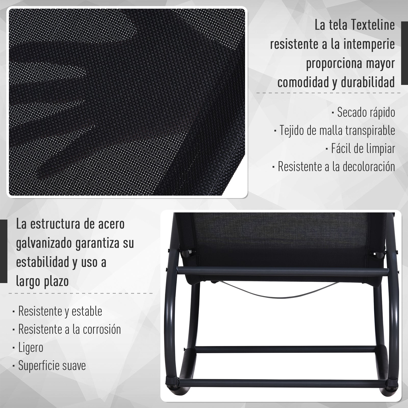 Outsunny Tumbona Para Jardín Mecedora Con Reposabrazos Para Exterior Negro_5