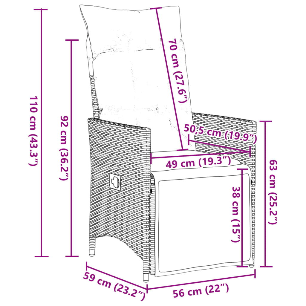Set Comedor Para Jardín 9 Pzas Y Cojines Ratán Sintético Marrón / Vetonek_5