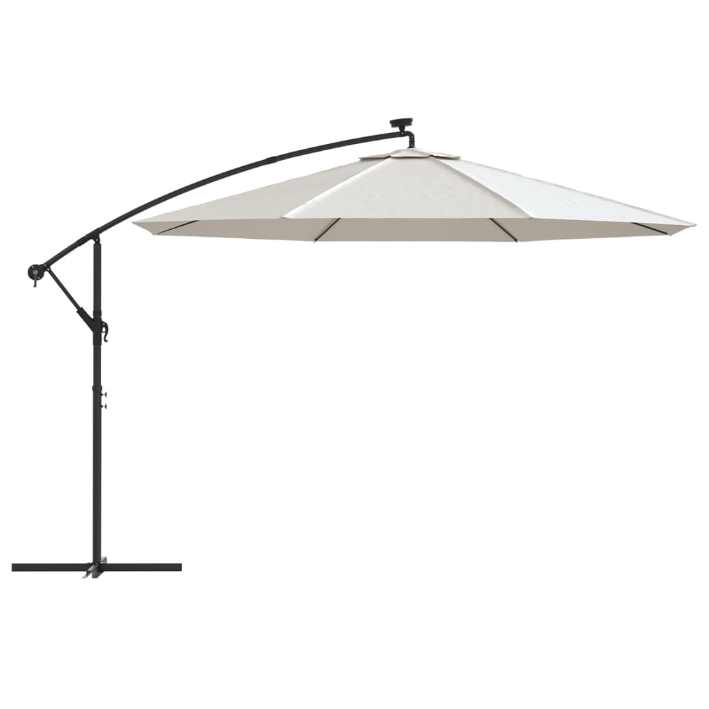 Sombrilla Voladiza Jardín Con Luces Led Palo Acero Arena 350 Cm_2