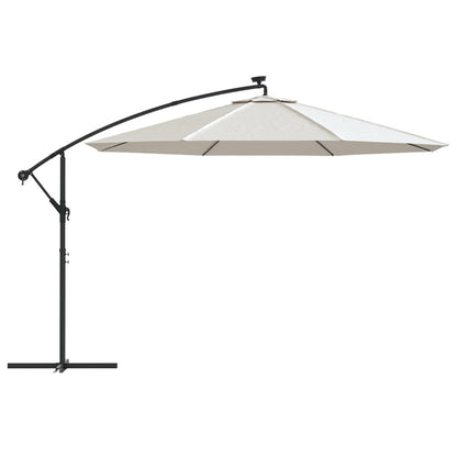 Sombrilla Voladiza Jardín Con Luces Led Palo Acero Arena 350 Cm_2
