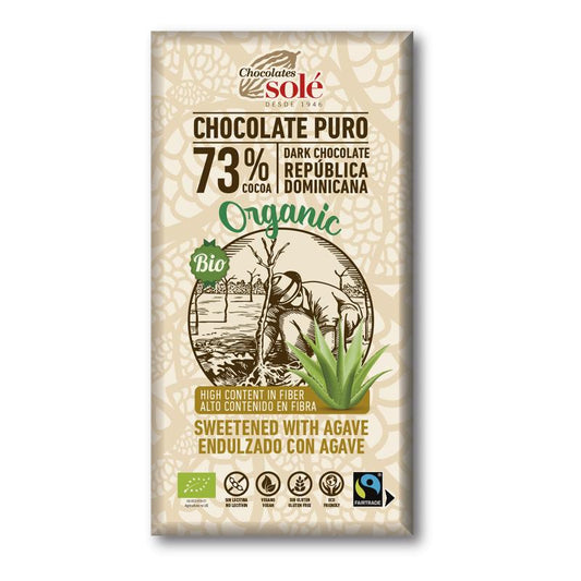 Chocolate negro 73% sem sacarose adoçado com agave da Chocolates Solé 100 g