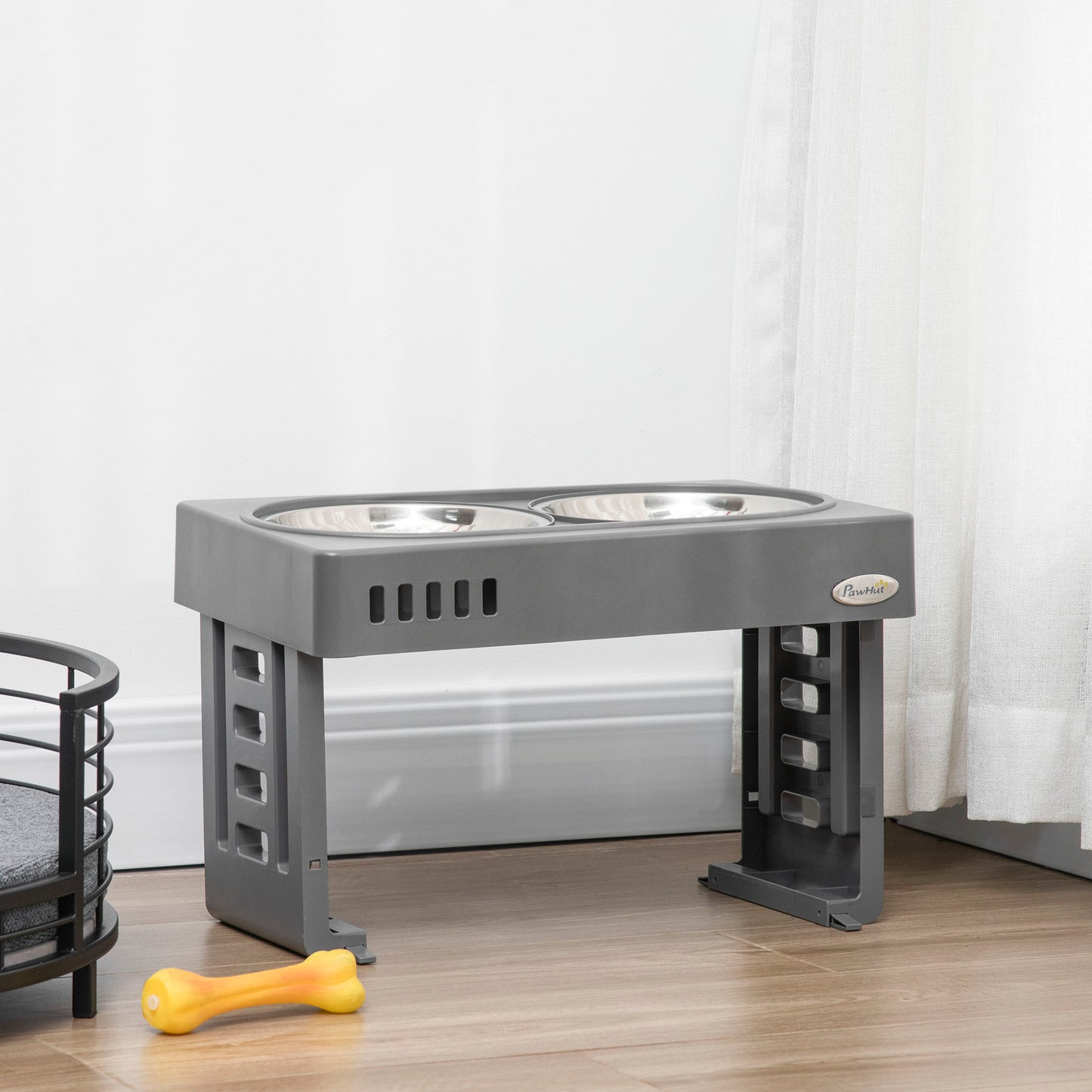 Pawhut Comedero Elevado Para Perros Con 2 Platos Altura Ajustable 44x27,7x28 Cm_1