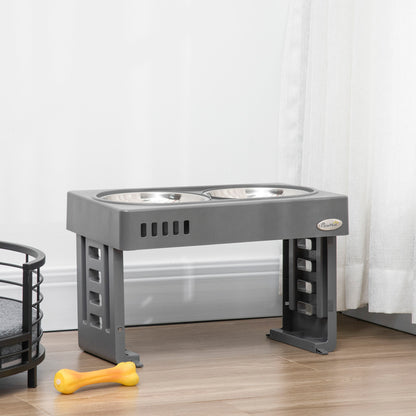 Pawhut Comedero Elevado Para Perros Con 2 Platos Altura Ajustable 44x27,7x28 Cm_1