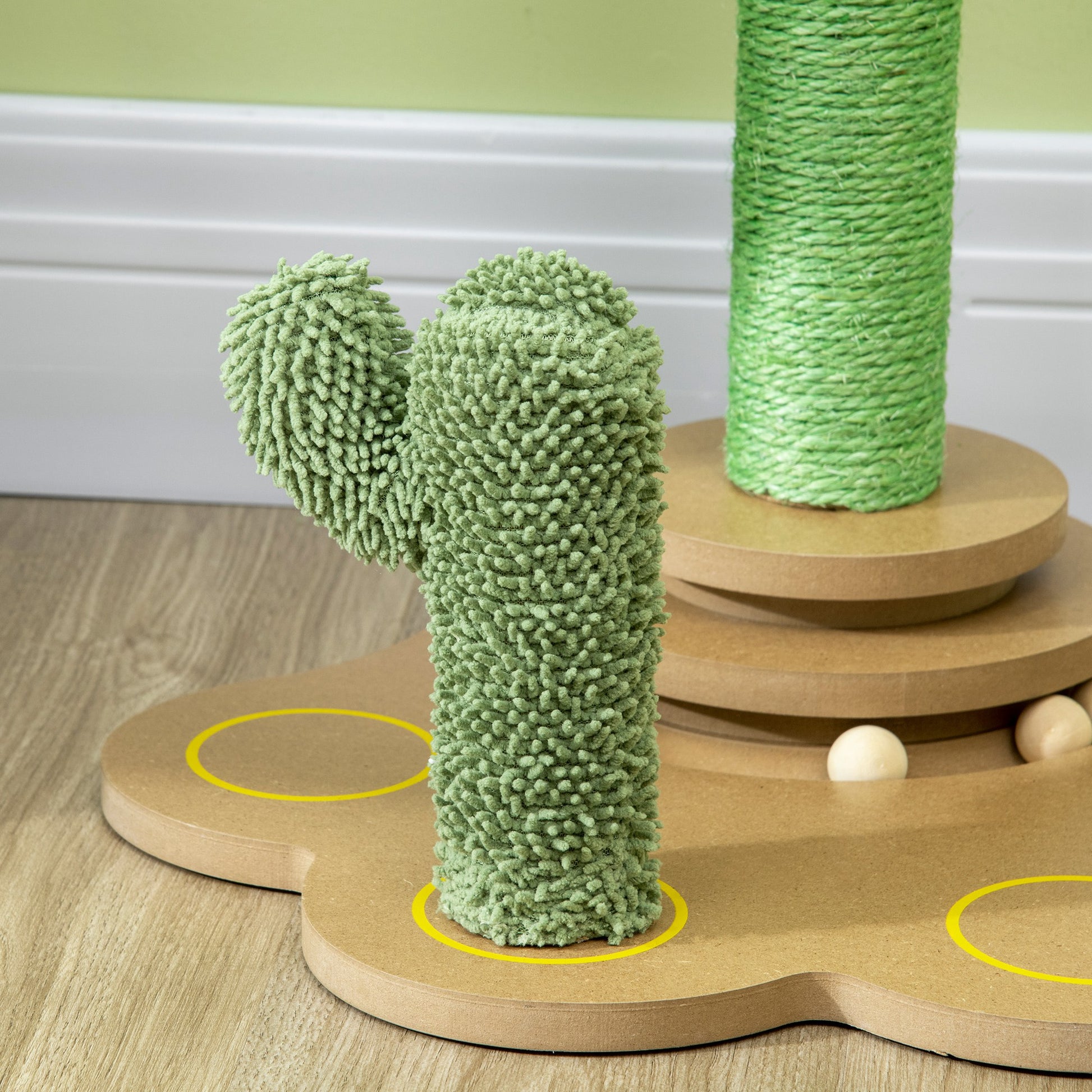 Pawhut Árbol Rascador Para Gatos Con Postes De Cactus Y Bolas 46x43x60 Cm Verde_3