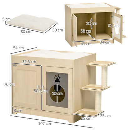 Pawhut Arenero Para Gatos De Madera Con 2 Puertas Cama Cojín Suave 107x54x70 Cm_2