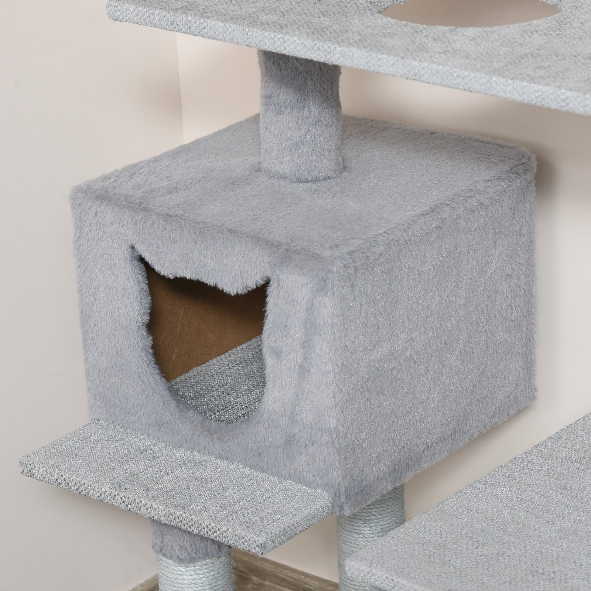 Pawhut Árbol Rascador Para Gatos Altura 124 Cm Con Plataformas Escalera Cueva Y_3