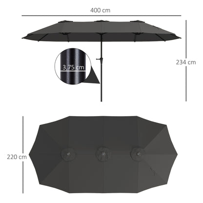 Outsunny Sombrilla Doble 4x2,2 M Con Manivela Manual Impermeable Gris Oscuro_2