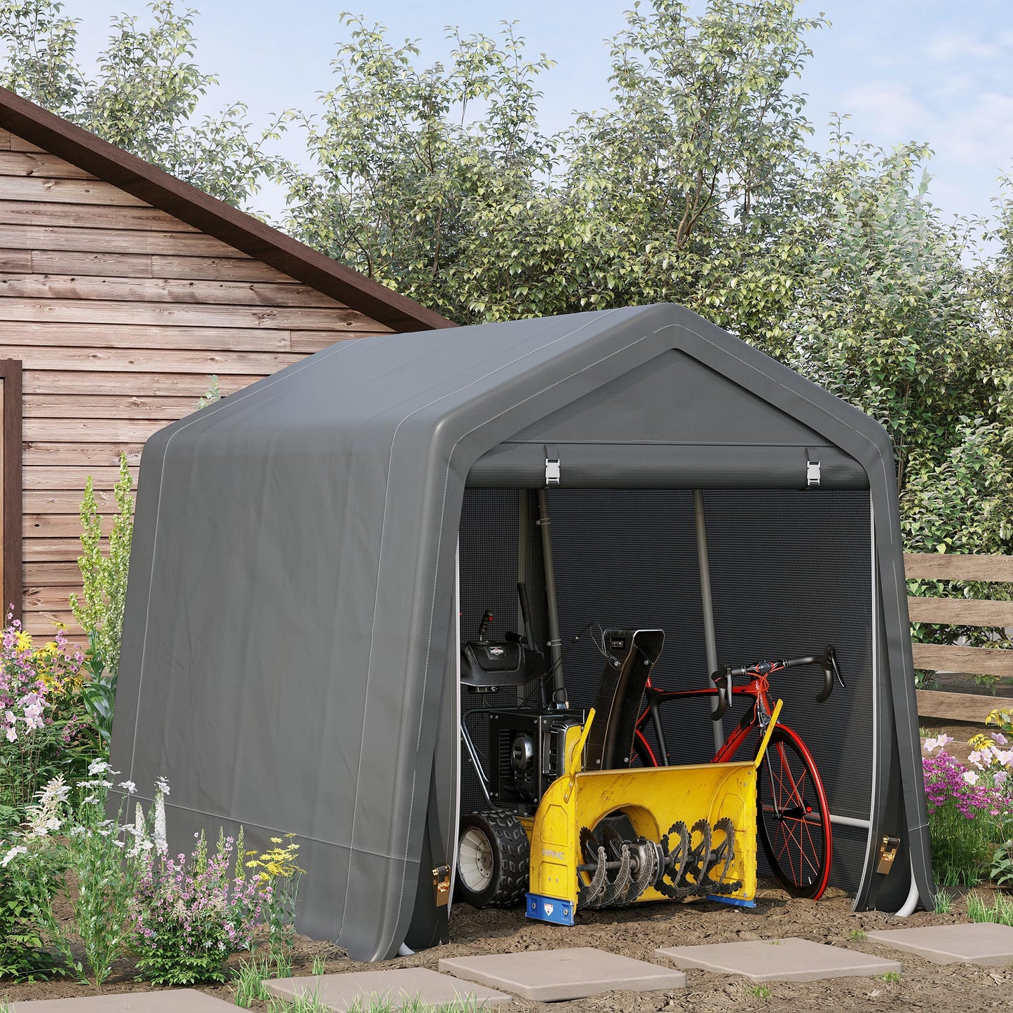 Outsunny Carpa De Jardín Exterior 2,8x2,4x2,4 M Con Puertas Con Cremallera Gris_1