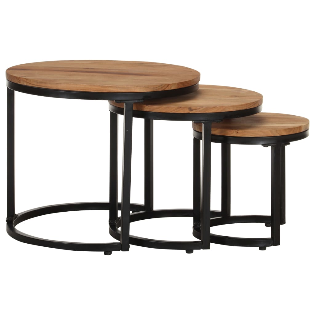 Mesitas Auxiliares 3 Piezas Madera Maciza De Acacia_1