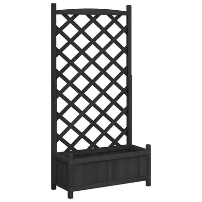Jardinera Con Enrejado Negro 75x35x150 Cm Madera Maciza De Abeto_0