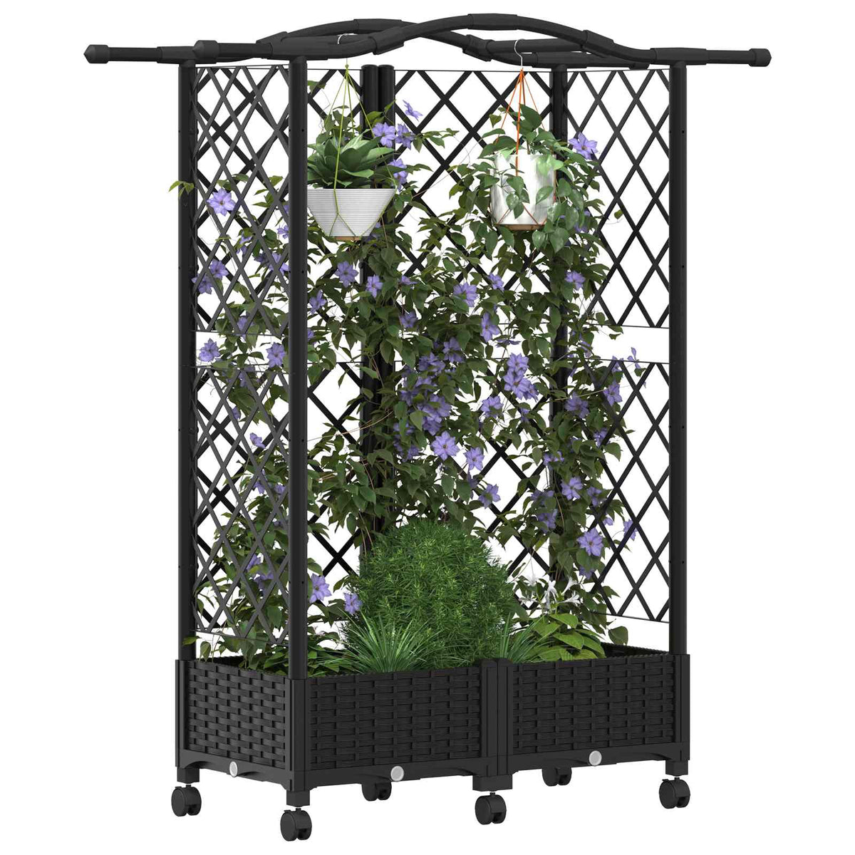 Cama Elevada Con Trellis Y Techo Negro 124 X 40 X 129 Cm Pp_2