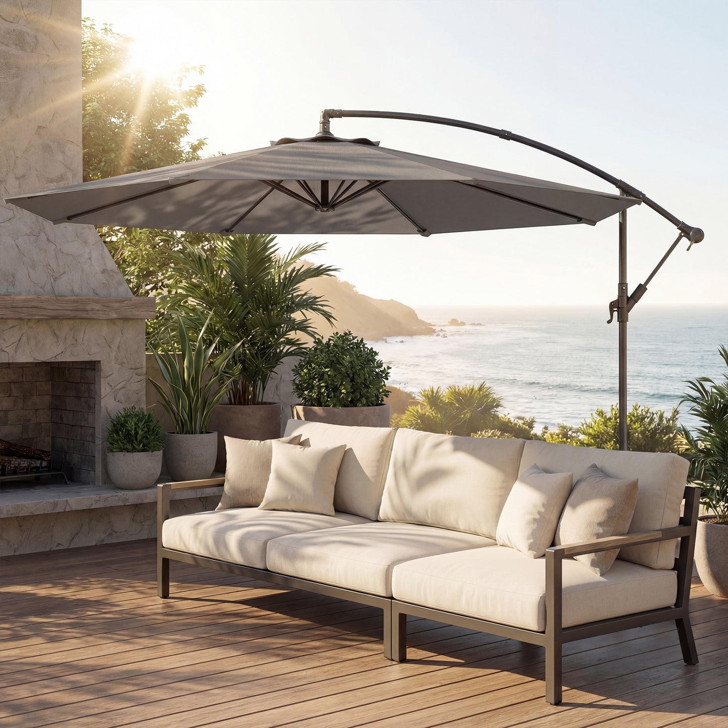 Outsunny Parasol Excéntrico Ø300 Cm Con Base Cruzada Toldo Ajustable Y Manivela_3