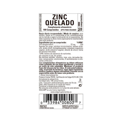 Quelato de Zinco 100 comprimidos de 22 mg Solgar