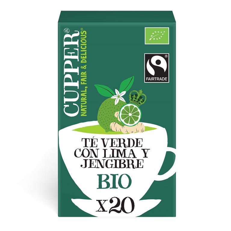 Chá verde biológico de limão e gengibre Cupper 20 saquetas 
