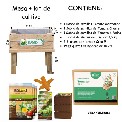 Mesa De Cultivo Infantil De Madera Con Kit De Cultivo De Tomates Variados| Vidahuerto_2