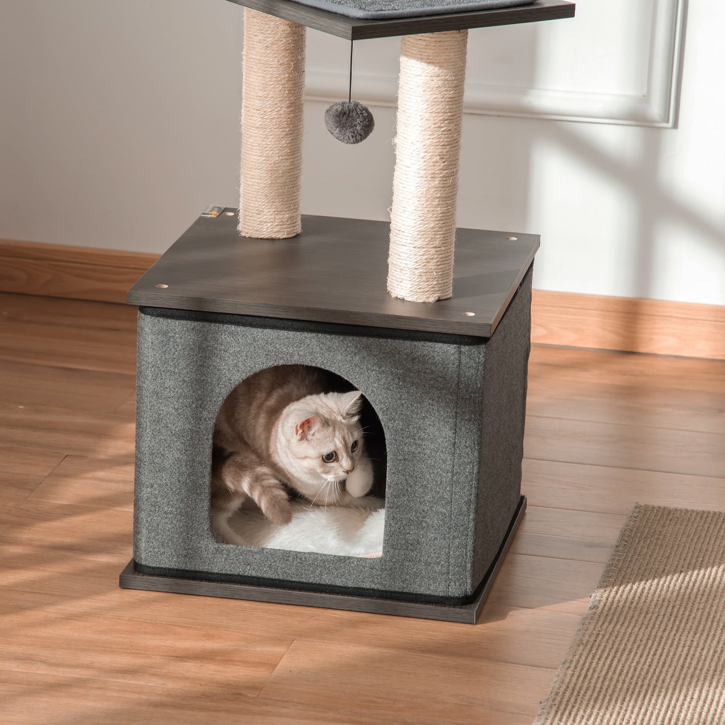 Pawhut Árbol Gatos Con Cueva De Fieltro Desmontable Y Postes Rascadores De Sisal_4