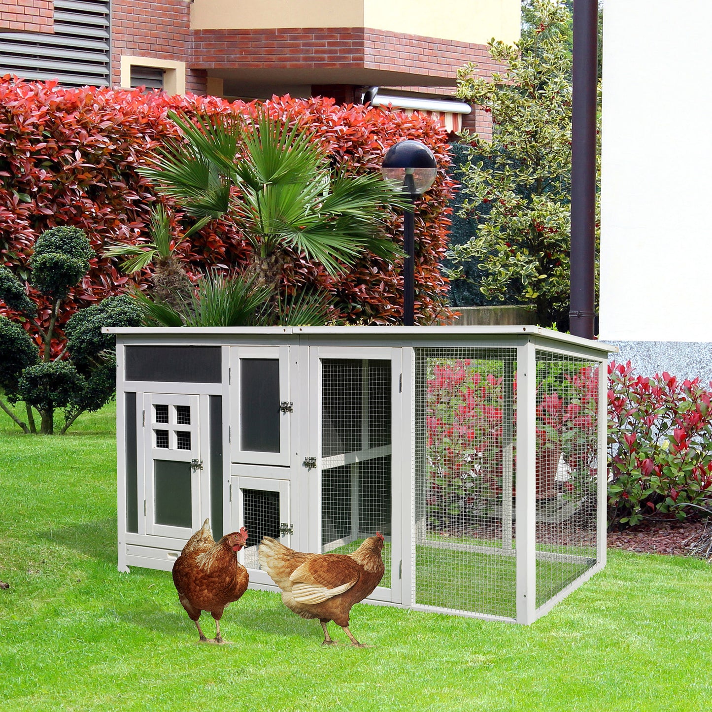 Pawhut Gallinero Exterior De Madera Bandeja Extraíble Y Techo Abatible 160x75x80_1