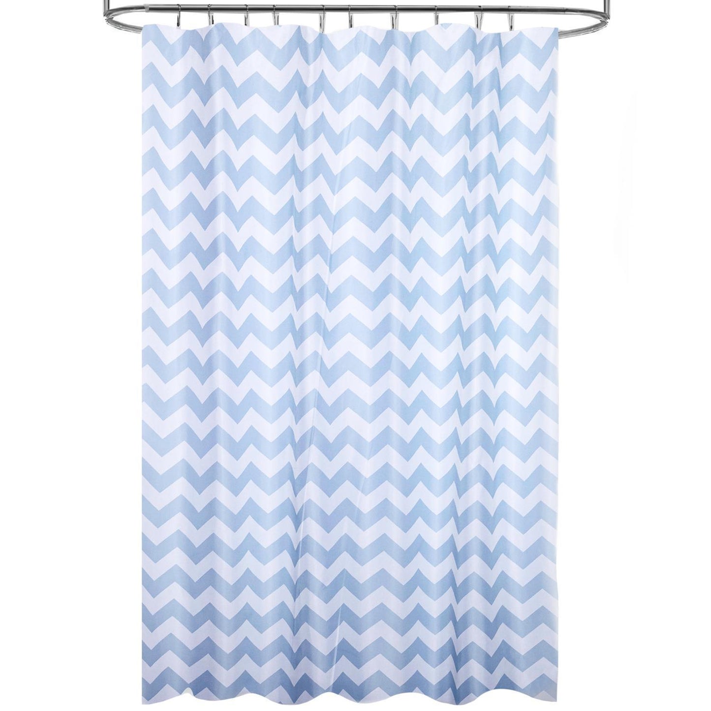 Cortina Ducha Tela Rayas Azul 180 X 200 Cm. Cortina Baño, Cortina Tela Impermeable Con Anillas_0