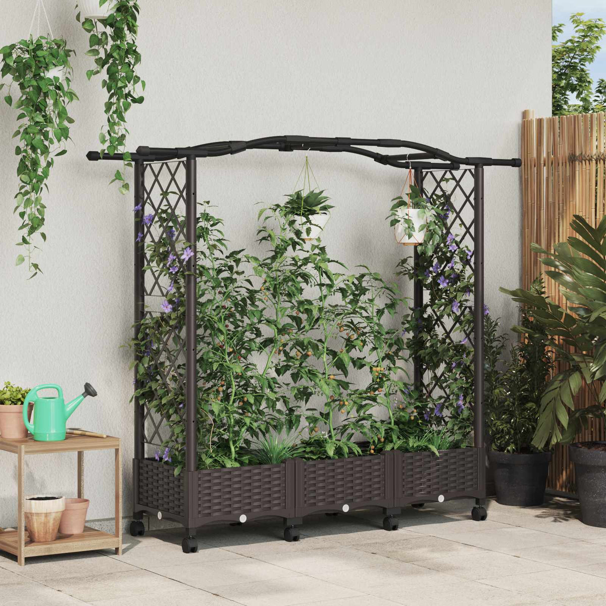 Cama Elevada Con Enrejado Y Ruedas Marrón 169 X 40 X 129 Cm Pp_1